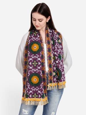 Heavily Woollen Embroidered Purple Khadi Muffler 1
