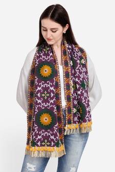 Heavily Woollen Embroidered Purple Khadi Muffler