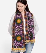 Heavily Woollen Embroidered Purple Khadi Muffler