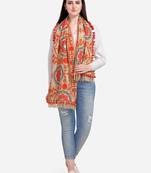 Beige Woollen Embroidered Khadi Muffler With African Motifs