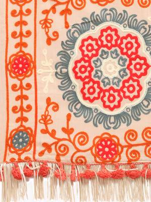 Beige Woollen Embroidered Khadi Muffler With African Motifs 3