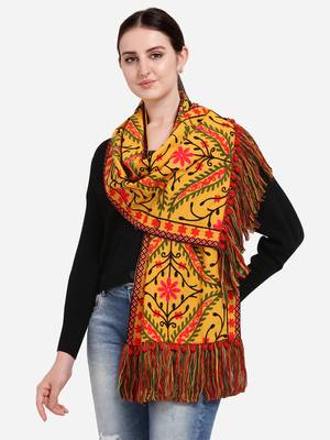 Turmeric Woollen Embroidered Muffler 3
