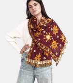 Deep Wine Snow Flake Woollen Embroidered Khadi Muffler