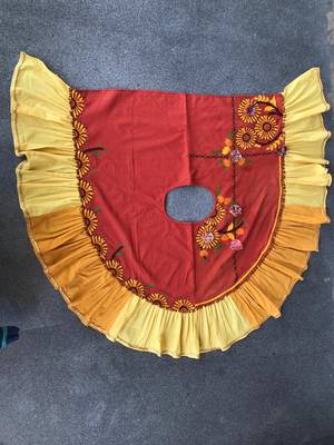Rust Sunflower Embroidery Assymetric Poncho 2