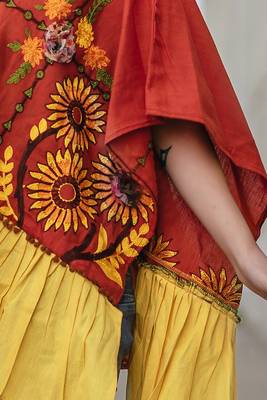Rust Sunflower Embroidery Assymetric Poncho 3