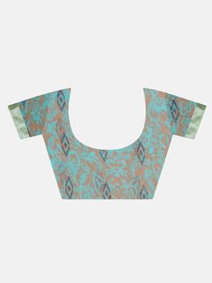 Turquoise printed georgette saree with blouse 6
