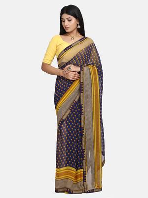 blue printed Georgette saree with blouse 2