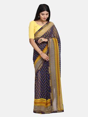 blue printed Georgette saree with blouse 3