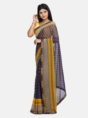 blue printed Georgette saree with blouse 4