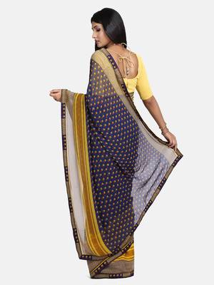 blue printed Georgette saree with blouse 5