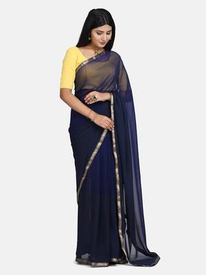 Blue printed georgette saree with blouse 1