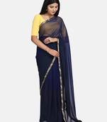 Blue printed georgette saree with blouse