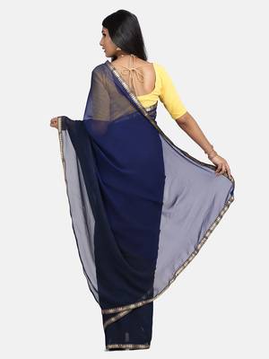 Blue printed georgette saree with blouse 10