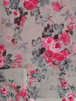 Pink printed georgette saree with blouse 2