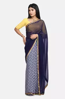 Blue printed georgette saree with blouse
