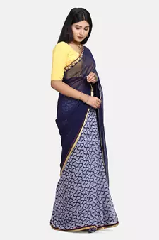 Blue printed georgette saree with blouse