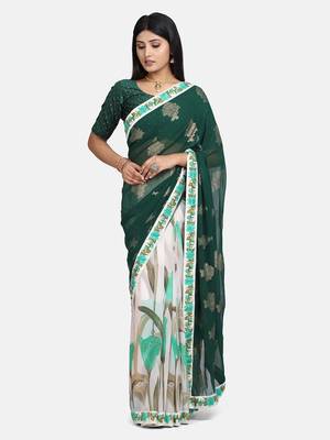 Green printed Georgette saree with blouse 1