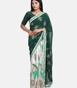 Green printed Georgette saree with blouse