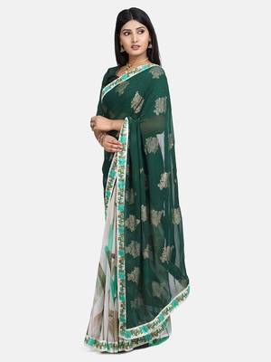 Green printed Georgette saree with blouse 6