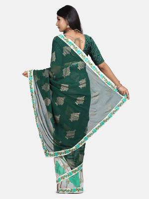 Green printed Georgette saree with blouse 7