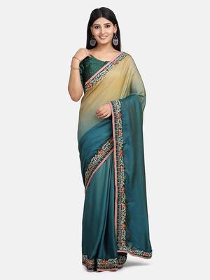 Grey embroidered faux georgette saree with blouse 1