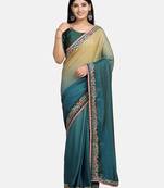 Grey embroidered faux georgette saree with blouse
