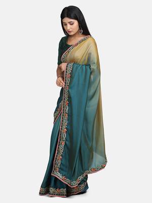 Grey embroidered faux georgette saree with blouse 6