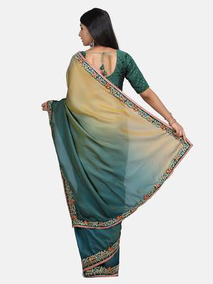Grey embroidered faux georgette saree with blouse 7