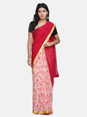 Pink printed Georgette saree with blouse 4