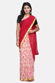 Pink printed Georgette saree with blouse