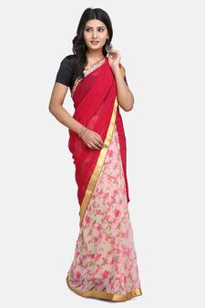 Pink printed Georgette saree with blouse
