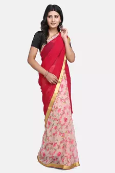 Pink printed Georgette saree with blouse
