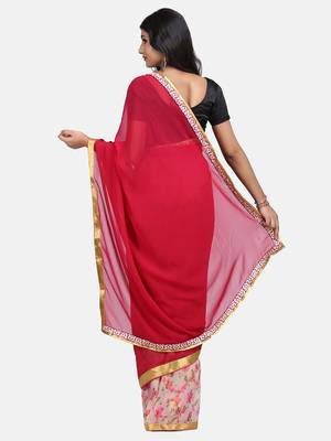 Pink printed Georgette saree with blouse 6