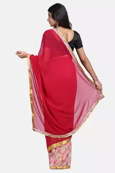 Pink printed Georgette saree with blouse