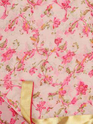 Pink printed Georgette saree with blouse 7