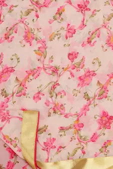 Pink printed Georgette saree with blouse