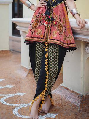 Black long unique khaid kedia with maharano yoke and pants set 3