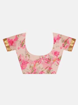 Pink printed Georgette saree with blouse 8