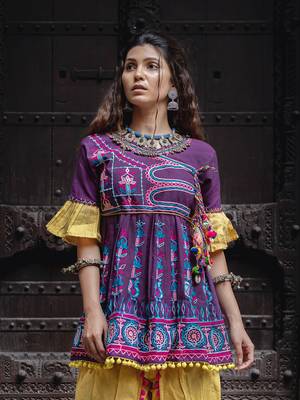 Deep Purple khadi embroidered kedia and tulip pants 3