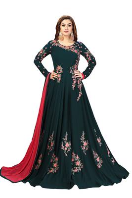 UJJWAL CREATION  Faux Georgette Embroidered Gown/Anarkali Kurta & Bottom Material  (Semi Stitched) 1