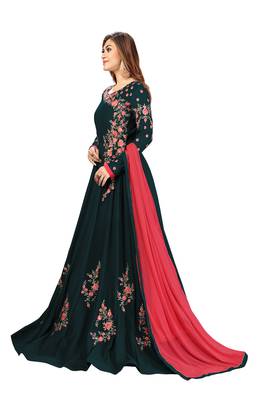 UJJWAL CREATION  Faux Georgette Embroidered Gown/Anarkali Kurta & Bottom Material  (Semi Stitched) 3