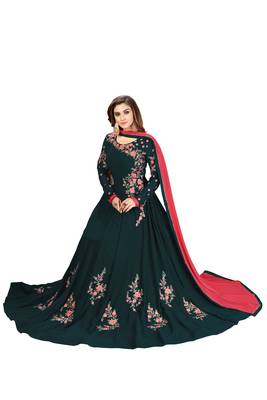 UJJWAL CREATION  Faux Georgette Embroidered Gown/Anarkali Kurta & Bottom Material  (Semi Stitched) 5