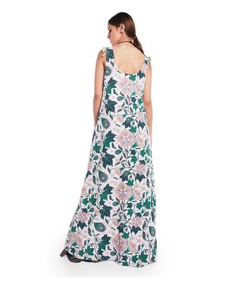 PS Pret by Payal Singhal White Colour Printed Art Crepe High-Low Kurta with Brown Colour Printed Art Crepe Frill Palazzo 3