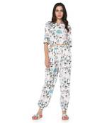 PS Pret by Payal Singhal White Colour Printed Art Crepe Top with Jogger Pant
