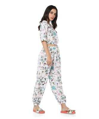 PS Pret by Payal Singhal White Colour Printed Art Crepe Top with Jogger Pant 2