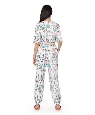 PS Pret by Payal Singhal White Colour Printed Art Crepe Top with Jogger Pant 3