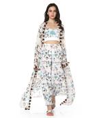 PS Pret by Payal Singhal White Colour Printed Art Georgette Duster Jacket with Art crepe Bustier and Jogger Pant