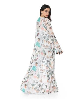 PS Pret by Payal Singhal White Colour Printed Art Georgette Duster Jacket with Art crepe Bustier and Jogger Pant 3