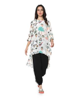 PS Pret by Payal Singhal White Colour Printed Crepe High-Low Tunic 1