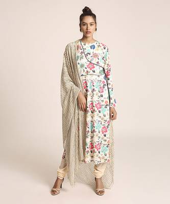 PS Pret by Payal Singhal Cream Printed Art Crepe Kurta with Soft Net Churidar and Cream Printed Art Georgette Dupatta 1